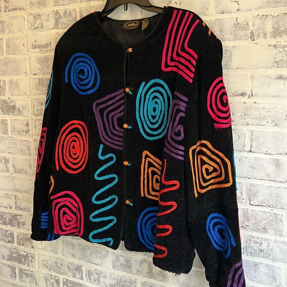 Vintage Women’s Jacket Allure Swirl Scribble Button Rainbow 80’s Jacket Size XL - Picture 2 of 15
